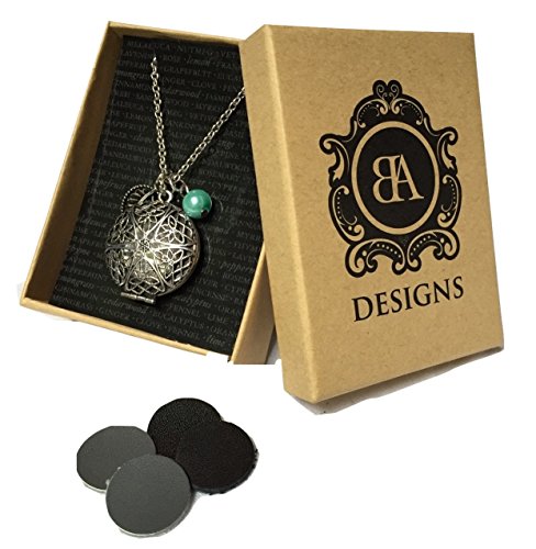 Essential Oil Diffuser & Aromatherapy Locket Necklace with 4 Leather Discs | 18 Chain | Antique Silver Finish | Works with Young Living & Doterra Oils