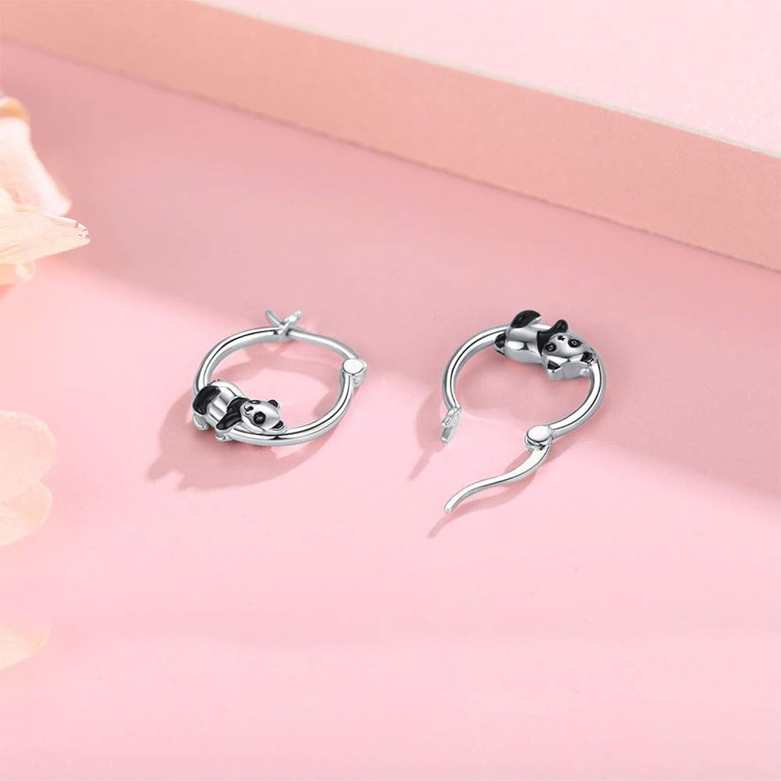 Boucles d'oreilles Panda pour Filles, Argent Sterling 925 Boucles d'oreilles Petite Creoles Animaux Hypoallergéniques Mignon Panda Bijoux Cadeau d'Anniversaire Cadeau de Saint-Valentin