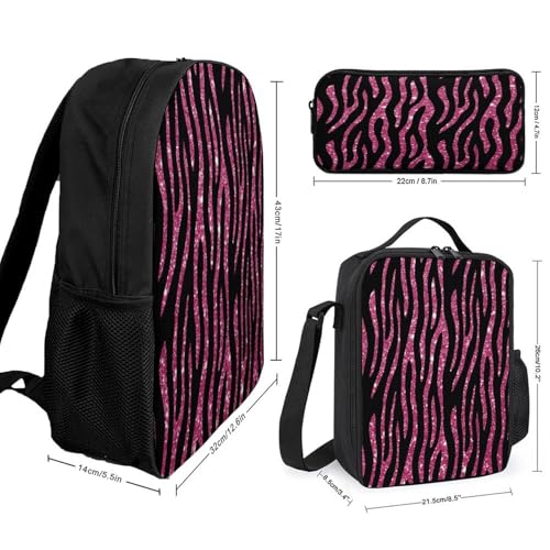 Pink Glitter Zebra Print Backpack Set 3 Pieces Backpacks Lunch Bag Wallet For Travel Outdoor Sports2