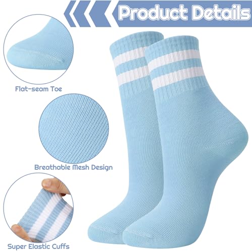 Image of Womens Crew Socks Striped Trim Casual Crew Socks Mid Calf Ankle Sock Vintage Retro Gym Running 6 /8 Pack