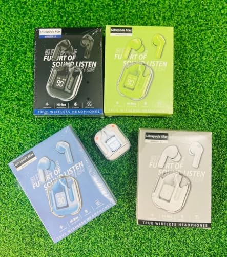 Image of Green Wireless Earbuds with LED Display Case - Noise Cancelling, Touch Control, Long Battery Life, Bluetooth 5.3 Earphones