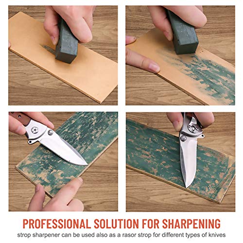 Knife Sharpening Stone Set - 4 Grit 400/1000 3000/8000, AHNR Whetstone Knife Sharpener Kit with Leather Razor Strop, Leather Honing Strop, Polishing Compound, Bamboo Base and Flattening Stone - Thumbnail 7