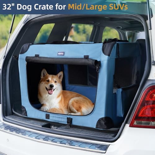 Petprsco Tragbare Hundebox, zusammenklappbare Hunde-Reisebox, 81 x 58 x 58cm, mit weicher Decke, Faltbarer Schüssel und einem Kotbeutel mit Spender für mittelgroße und große Hunde