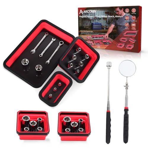 Arcomin Collapsible Magnetic Parts Tray Set, Double-Sided Foldable Magnetic Tool Tray for Screws Bolts Nuts Washers, Ideal Storage Organizer for Mechanics Automotive DIY Garage Workshop