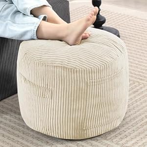 Manyday Round Stuffed Pouf Ottoman,Corduroy Foot Rest with Rebound Foam Filled, Furry and Fluffy Foot Stool Ottoman, Floor Poufs for Living Room (Beige, 20" D x 20" W x 15" H) Beige 20"D x 2