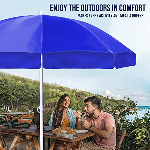 Image of OUTO 7ft /42in Garden Outdoor Umbrella with Stand Foldable Big Size Heavy Duty Waterproof Rain & UV Sun Protection Patio for Balcony Shedding Cantilever & Lawn (7 Feet /42 Inch Rib Arm, Blue)