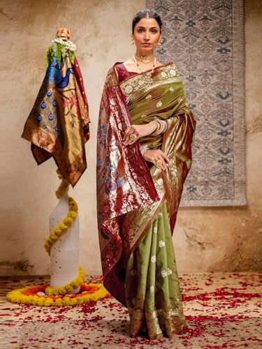 Image of SIRIL Women's Paithani jacquard Silk Saree |Chandrakor Paithani jacquard Saree With Unstitched Blouse Piece