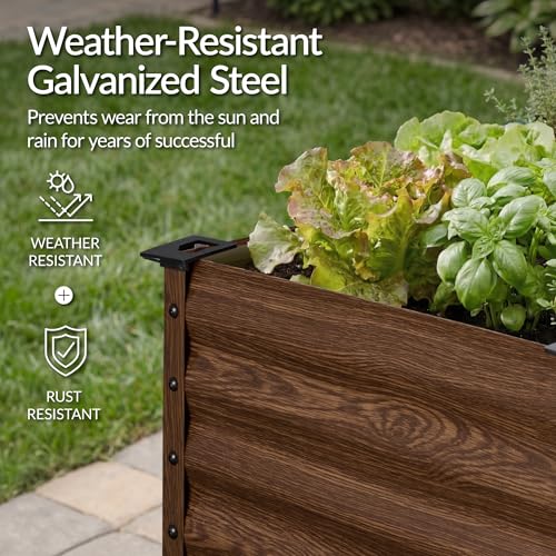 Image of Best Choice Products 72x24x30in Non Toxic Galvanized Raised Garden Bed, Metal Elevated Planter Box, Vegetable Garden, 100% Non Toxic Materials - Dark Brown Wood Grain