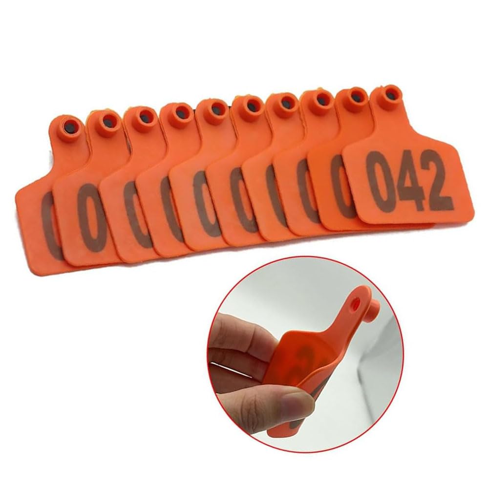 Szczypce do zakładania kolczyków z numerami, Kolczyki Z Numerami 001-1000 Bydlęce Wielokolorowe, Wiele Rozmiarów, Opakowanie 100 Sztuk(Orange 7.5 * 10cm (2.95 * 3.93in),101-200)