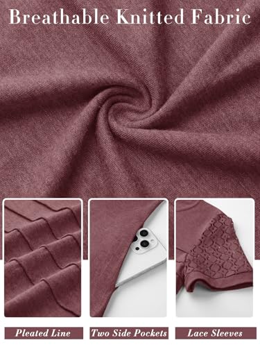 Image of MEROKEETY Women's Summer Short Lace Sleeve T Shirt Dress Casual Crew Neck Pleated Front Shift Dresses