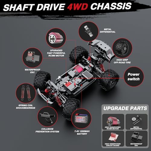 Image of KGF 1:18 Scale All Terrain RC Cars for Adults,High Speed Remote Control Car | Fast RC Cars for Boys Age 8-1,2.4GHz 4WD Off Road Monster Truck, 4X4 Fast Drift Wheel RC Truck with 2 Rechargeable Batteries