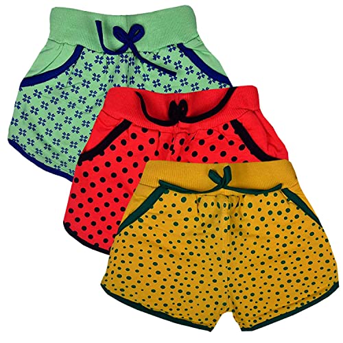 Image of BENAVJI Girl's Regular Fit Printed Cotton Shorts Pack of 3
