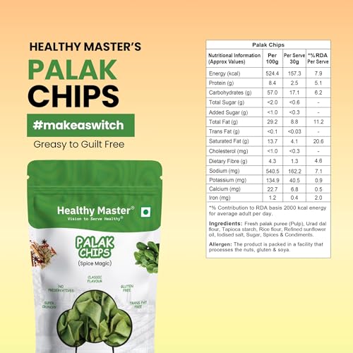Image of Healthy Master Palak Chips Combo 900g (100g Each) Pack of 9 | Light & Crispy | High Protein Chips | Gluten-Free | No Maida, No Palm Oil | Low-Calorie | Healthy Snacks for Adults & Kids