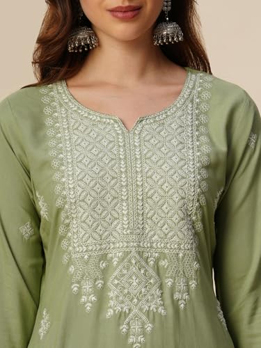 Image of RATAN Rayon Straight Lucknowi Chikankari Ethnic Wear Kurta for Women