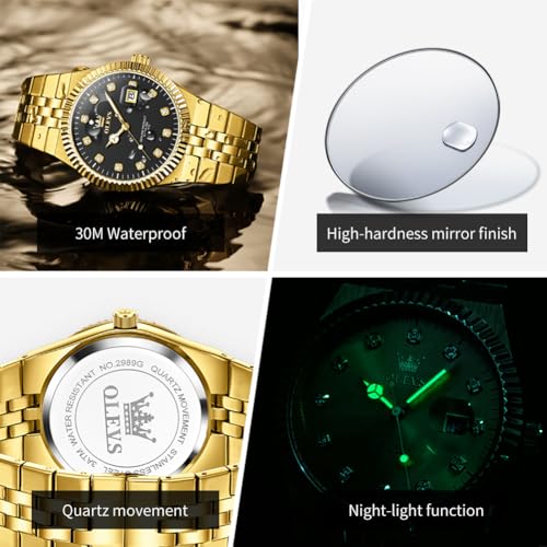 Image of OLEVS Mens Watches Luxury Diamond Calendar Stainless Steel Male Watches Business Dress Waterproof Luminous Fashion Watch for Men