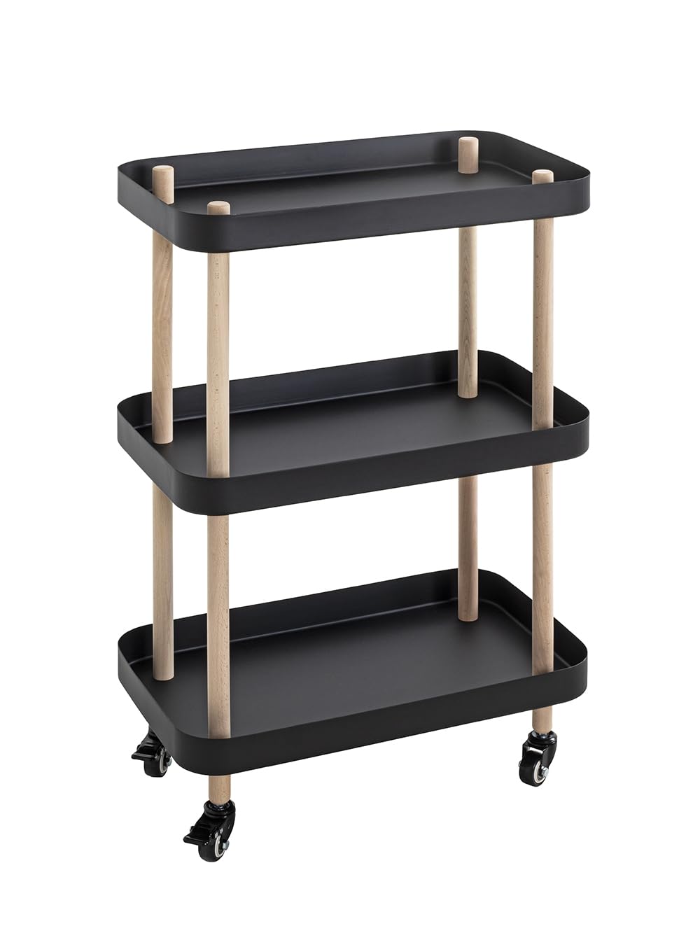 HAKU Tavolino in legno massello su rotelle naturale Base in metallo nero Tavolino da salotto su ruote - Dimensioni: L 50 x A 76 x P 30 cm Stile: Moderno