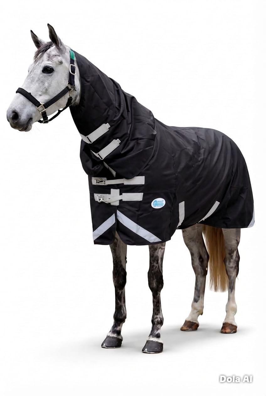Waterproof 200g 1200 Denier Ripstop Heavy Duty Turnout Rug Extra Deep with Detachable Neck (Navy Blue, 6'9)