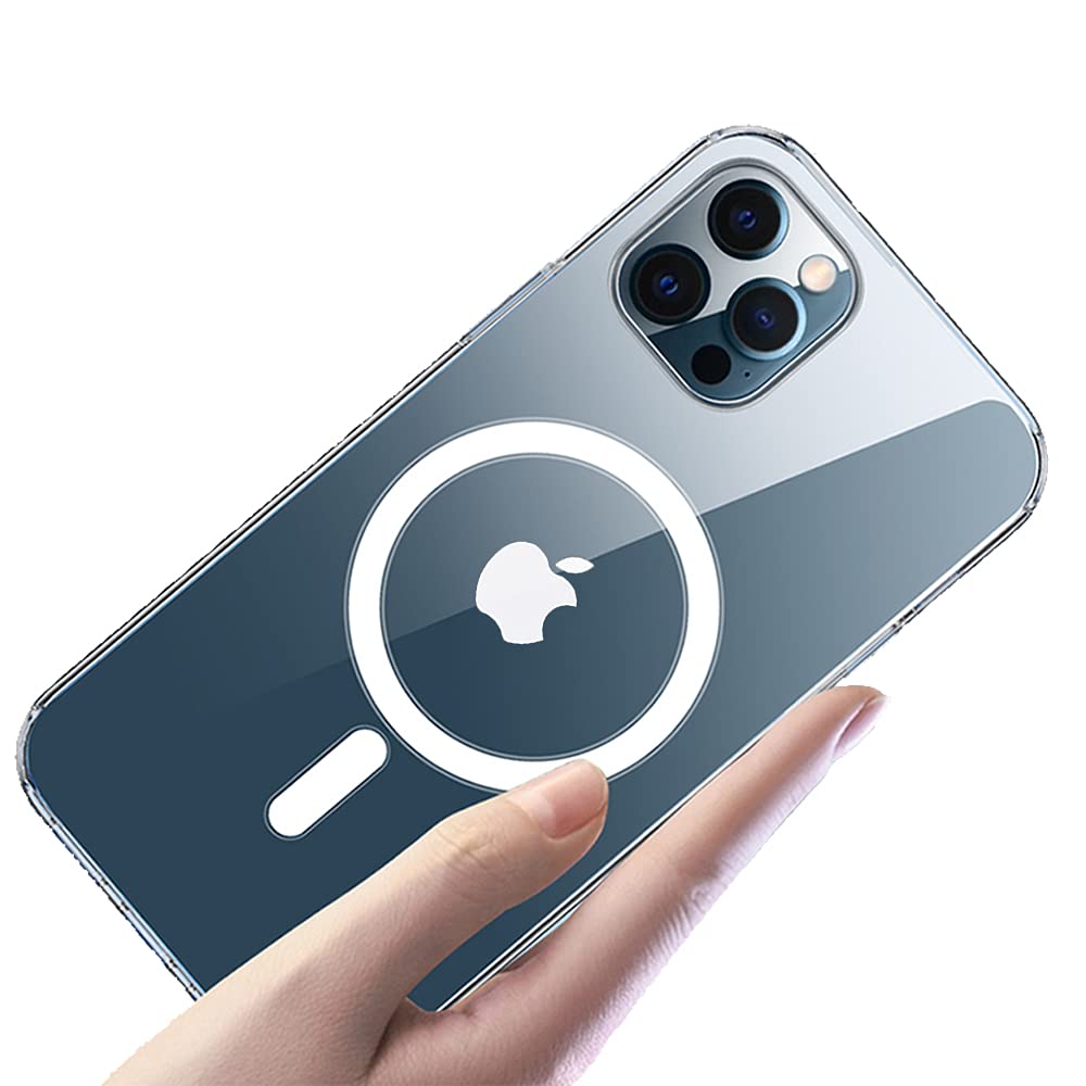 Ambar Magnetic Clear Case Designed for iPhone 12 Pro Max 6.7 inch, Compatible with MagSafe Wireless Charging, Transparent Protective Phone Case Supports Magnetic Car Mount, Soft Press Side Buttons
