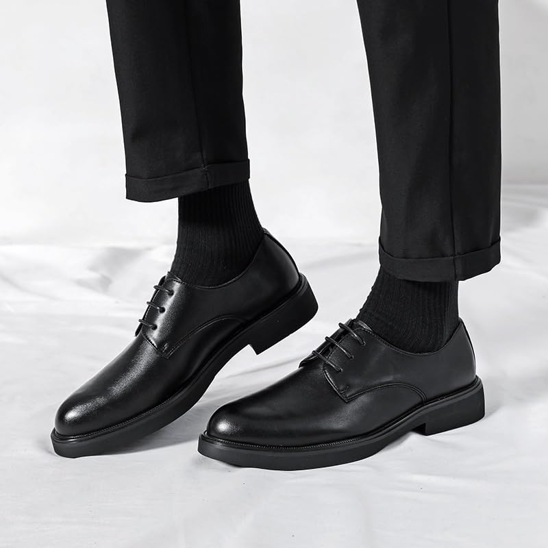 Men's Genuine Leather Oxford Shoes Platform Lace-Up Chunky Heel Formal Dress Loafers Low-Top Work Walking Shoes2