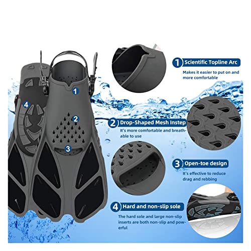 Aletas de buceo corto ajustable para adultos y equipo de snorkel principiante 5