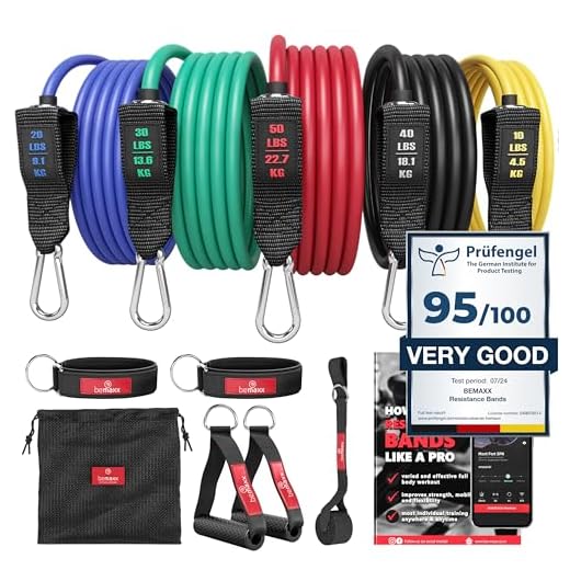 Resistance Bands Weerstandsbanden Fitness Set + Trainings eBook - Expander Tubes - Elastische Work-Out Power Weerstand Banden: 5 Elastiek, Handvaten, Deuranker, Enkelbanden | Krachttraining Gym