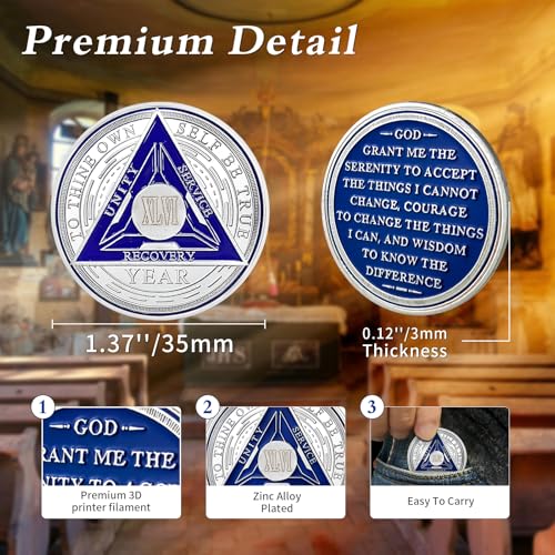 Image of Recovery Triangle 46 Year Sobriety Coin - Silver Roman Numeral NA AA Coins - 1-65 Prime NA /HA /AA Chips and Medallions - Narcotics Alcoholics Anonymous Sober Gifts for Men Women
