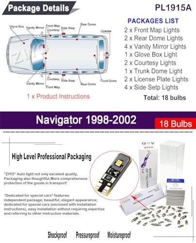 Kit de luces LED interiores para Lincoln Navigator 1998-2002 miniatura 2