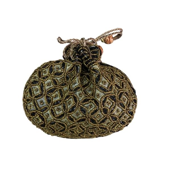 OLL luxury grey color satin fabric zari-zardosi handcrafted batua style beaded work with drawstring and beads handles potli bags or wristlets for girls/women