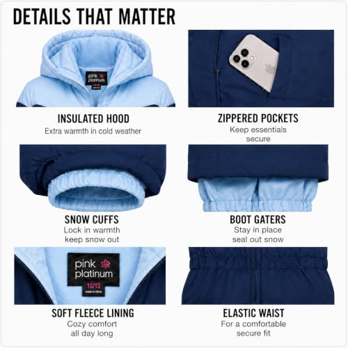 Image of Pink Platinum Girls Snowsuit 2-Piece Insulated Hooded Jacket & Bib | Warm Cozy Cold-Weather Outerwear, Toddler Snow Gear for Sledding, Playtime, and Frosty Winter Days (2T-6X)
