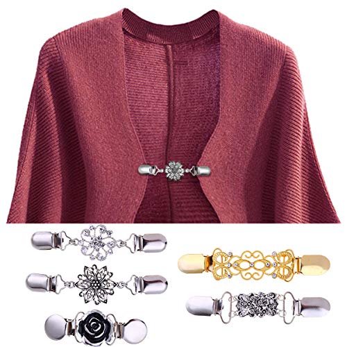Mintata2019 5pcs Women Sweater Shawl Clips Fashionable Vintage Shirt Cardigan Collar Clip with Crystal Inlaid