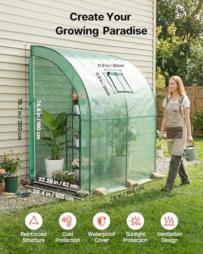 Image of VEVOR Walk-in Greenhouse, 78 inch x 39.4 inch x 78.7 inch Greenhouse for Outdoors with Window, PE Cover, 3-Tier Shelf, Roll-Up Zipper Doors, Walk in Green House Kit, Portable Plant Garden Hot House for Backyard