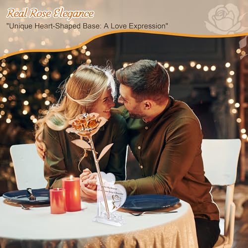 Image of Sinvitron Gold Dipped Rose Real 24K Gold Rose, Hand Dipped One of a Kind Golden Roses, Romantic Gifts for Women on Valentines Day, Anniversary Mother's Day (Rose Gold)