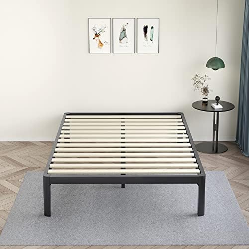 MAF 14 Inch King Platform Bed Frames with Wooden Slats, Black 3500 Lbs Heavy Duty Metal Bed Frame with Anti-Collision Round Legs, No Box Spring Needed, Easy Assembly