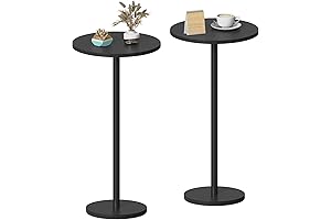Round Drink Stand Side Table - Set of 2 Pedestal Black Coffee Tables