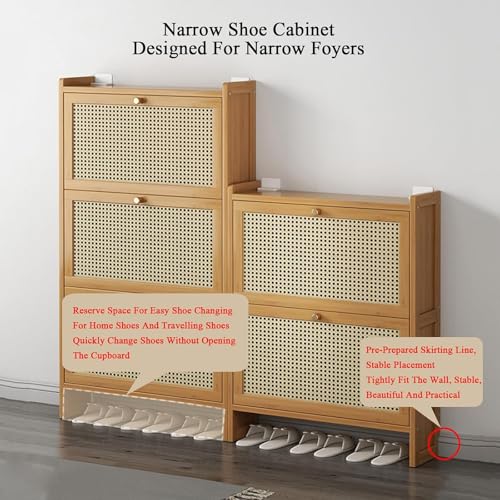 Generico Mobiletto Porta Scarpe, armadietto per corridoio, scarpiera, Copri Scarpe, cassetto, Panca Pieghevole per Ingresso, scarpiera in bambù a 2/3 Ante, scarpiera autoportante nizer Slim da 17 cm