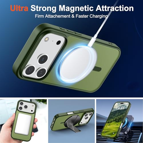 Image of SUPFINE Magnetic for iPhone 17 Pro Max Case (Compatible with MagSafe)(Military Grade Drop Protection) Translucent Matte Shockproof with Anti-Fingerprint Phone Cover,Cangling Green