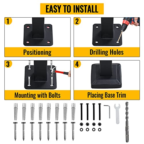 Step Handrail 4-Step Wrought Iron, Stair Rail Fits 1 Or 4 Steps Handrails With Installation Kit Hand Rails For Outdoor Steps Or Stairs (Matte Black) #TOP4