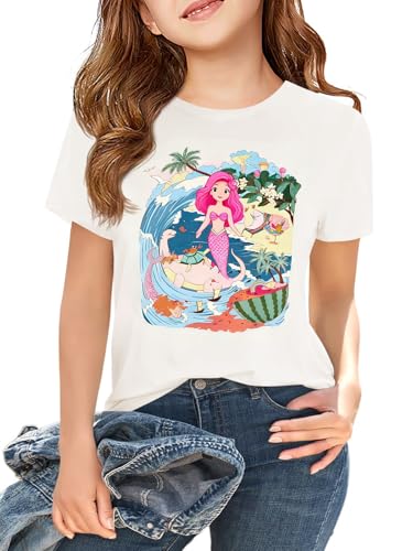 Image of Girls Short Sleeve T Shirts Kids Summer Tops Crewneck Tees 5-14 Years