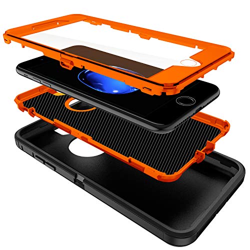 Regsun For Iphone 8 Plus,Iphone 7 Plus Case,Built-In Screen Protector, Shockproof 3-Layer Full Body Protection Rugged Heavy Duty High Impact Hard Cover Case For Iphone 8+/7+ 5.5 Inch,Black/Orange #TOP6
