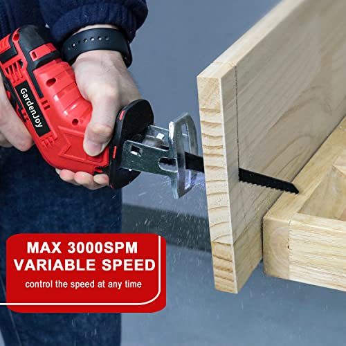Gardenjoy Cordless Power Reciprocating Saw: 21V Electric Compact Saw With 3.0Ah Battery And Charger, 6 Saw Blades, Variable Speed, Battery Powered Sawzall With Tool Box For Woods/Metal/Plastic Cutting #TOP6
