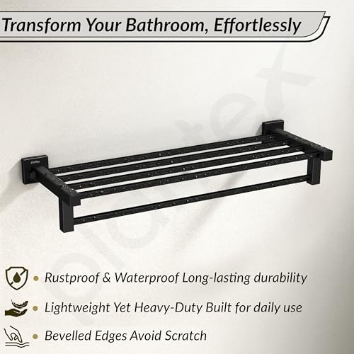 Image of Plantex Stainless Steel 24 Inch Towel Rack for Bathroom /Towel Stand /Towel Holder /Towel Bar /Bathroom Accessories - Pack of 1, Aqua (Black)