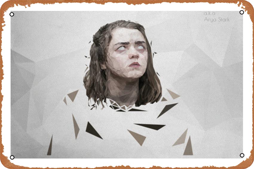 arya stark polygon art poster maisie williams Wall Art | Tin Sign Retro Kitchen Restaurant Bathroom People Cave Farm Wall Decoration Iron Metal Plate 8x12inch
