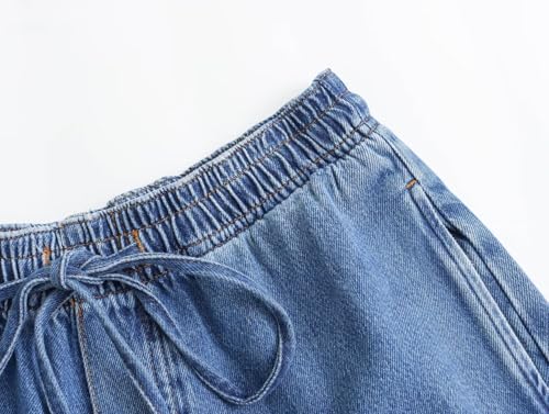 High-Waisted and Mid-Rise Women's Drawstring Wide-Leg Denim Pants – Adjustable Drawstring Casual Loose Fit Trousers3