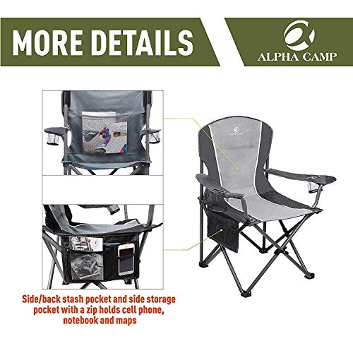 ALPHA CAMP Camping Chair Folding Chair Padded with Drink Holders Fishing Chair with Armrests up to 160 kg Outdoor Chair Extra Wide Comfort - Image 6