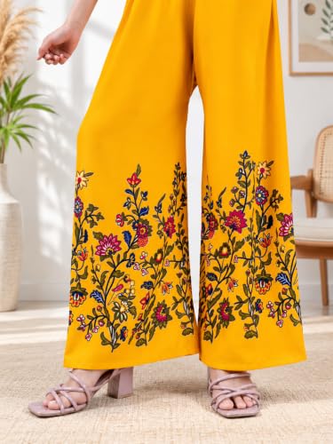Image of Women's Rayon Bird Flower Print Loose fit Palazzos Pants Free Size 28 to 40