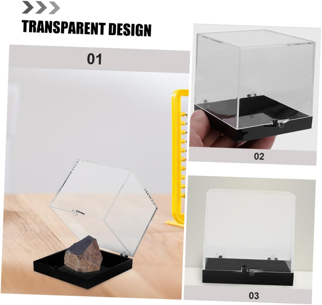 GLEAVI 2pcs Transparent Mineral Specimen Display Box Reusable Rock Collection Case for Crystals Jewelry Watches Capacity Clear Storage with Base for Easy Observation