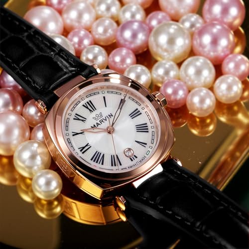 marvin Watches for Women Swiss Women's Wrist Watch with Silicone and Leather Strap,Rose Glod-Tone Stainless Steel Case,Quartz Movement,50M Waterproof3