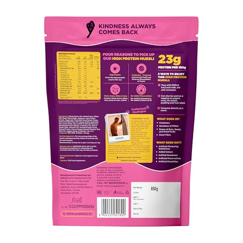 Image of Yogabar High Protein Muesli 850g | 23g per 100g Protein | Choco Almond & Cranberry | Easy on gut