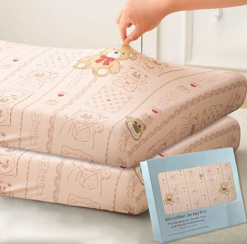 Image of SDY Jersey Crib Sheets for Baby Girls,52 inchx28 inchX8 inch, Pink Kawaii Bear Standard Oval /Retangle Crib Mattress Sheets for Toddler,Super Soft Breathable