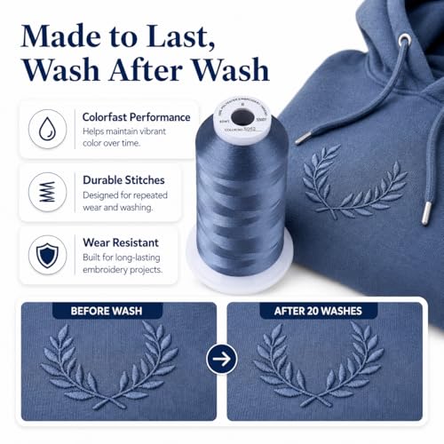 Image of Simthread Embroidery Machine Thread 5000M 40WT Polyester, Smokey Blue S062 | 5000M 40WT polyester thread feeds smoothly for home or commercial embroidery projects.